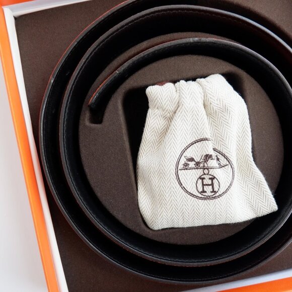 Authentic Preowned Hermes Black/ Orange Leather Martelee H Belt - 85 - Picture 4 of 14